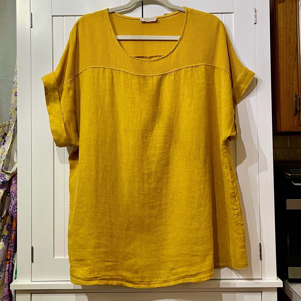 Bellambra Made in Italy 100% Linen Yellow Short Sleeve Tunic Top